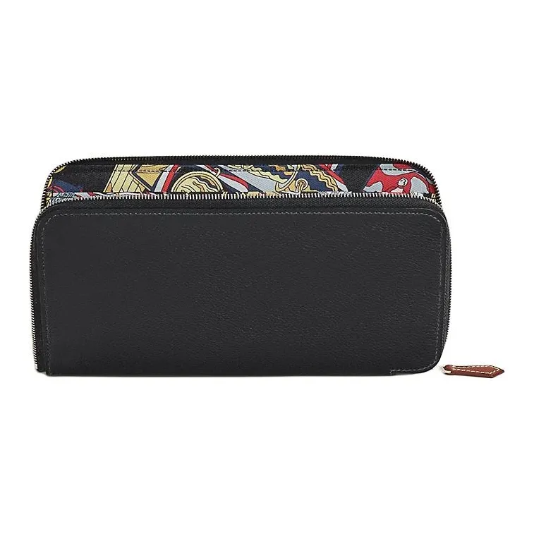HERMES Silk'In Evercolor With Barenia Calfskin Wallet Women's Black & Multicolor-0