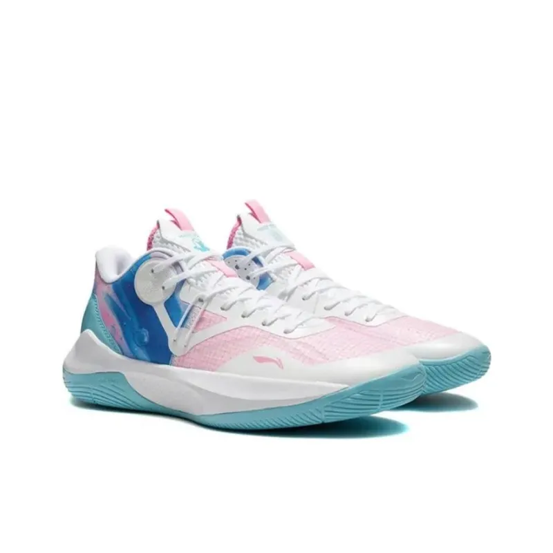 LiNing Sonic 9 Team Cushioning Breathable Rebound Low-Top Basketball Shoes Men's White Pink-3