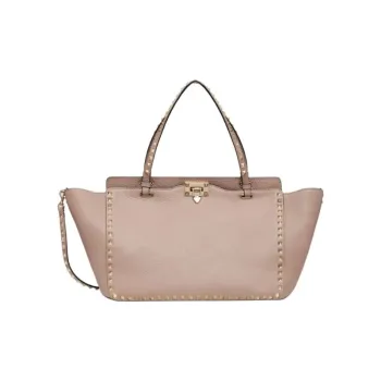 Valentino ROCKSTUD Grained Calfskin One Shoulder Handbags Medium Size Women's Pink