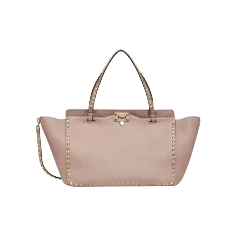 Valentino ROCKSTUD Grained Calfskin One Shoulder Handbags Medium Size Women's Pink-0