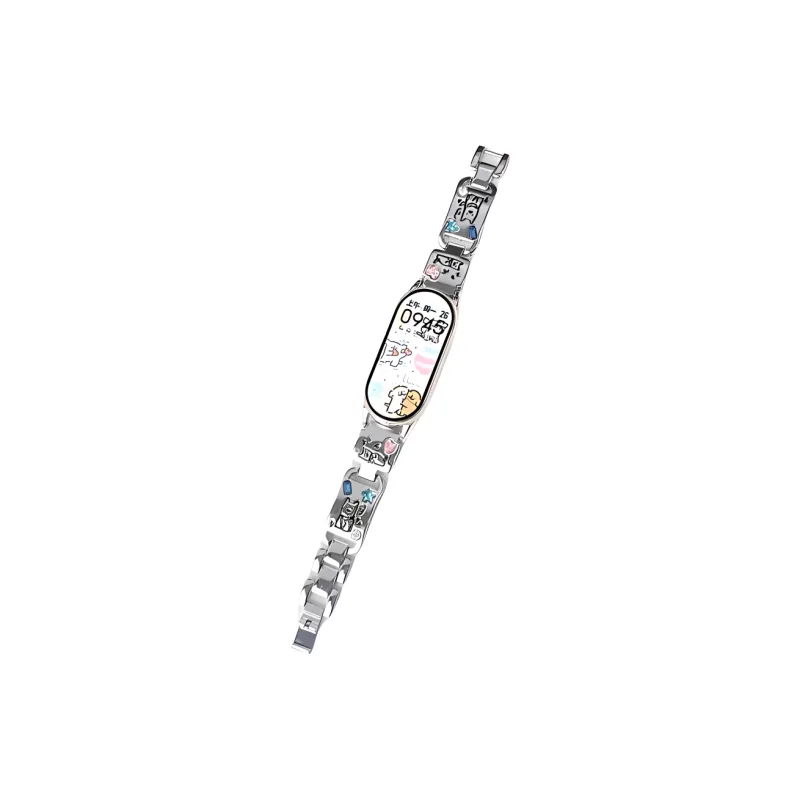 Vobafe Compatible With Xiaomi Mi Band 9/8. Cute Puppy Color Diamond Metal Strap Smart Watch Accessories-1