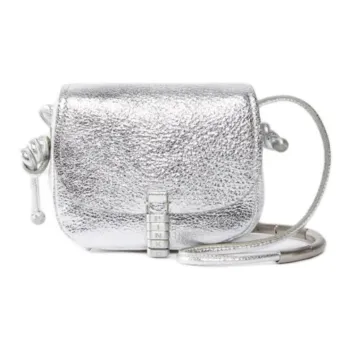 PINKO Cow Leather Saddle Bag Shoulder Bag Crossbody Bag Micro Women's Silver