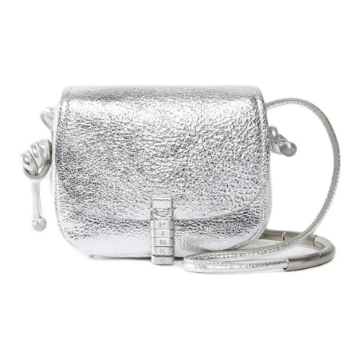 PINKO Cow Leather Saddle Bag, Shoulder Bag, Crossbody Bag Micro Women's Silver-0