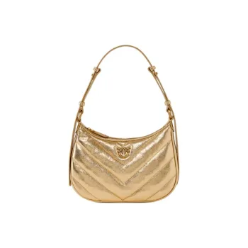 PINKO Half Moon Series Goatskin Crescent-Shaped Handbag Shoulder Bag Small Size Women's Gold
