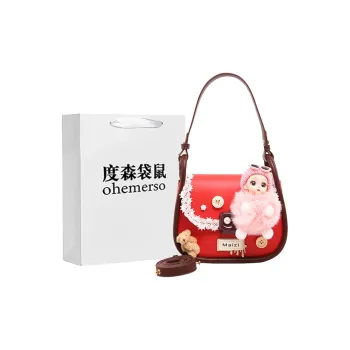 Dusen Kangaroo PU Shoulder Bag Women's Ecru/Black/Pink/Burgundy