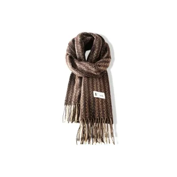 PISHUSHU Acrylic Knit Scarves Unisex Maillard Style Plaid Coffee