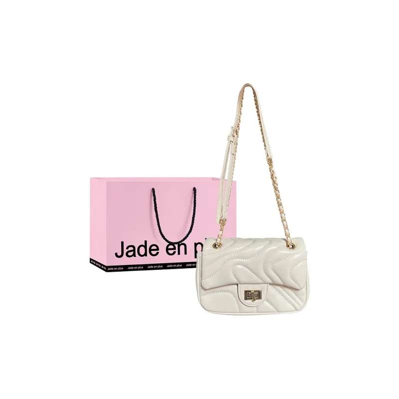 Jade En Plus Niche Texture PU Shoulder Bag, Crossbody Bag Regular Women's White/Apricot/Black-0