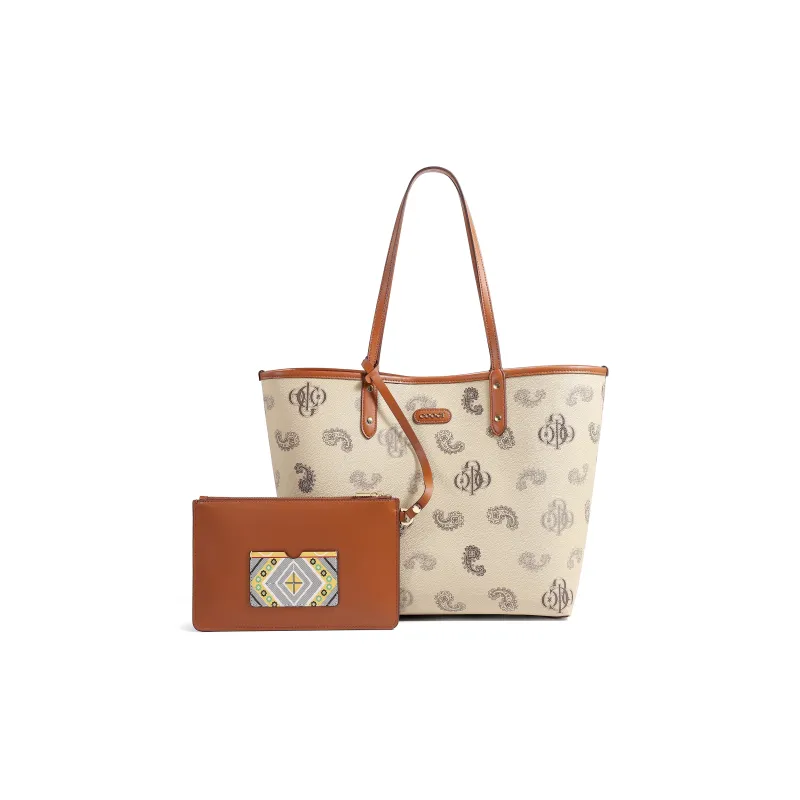 COOGI Synthetic Leather Handbag One Shoulder Tote Large Size Women's Coffee/Ecru/Khaki-0