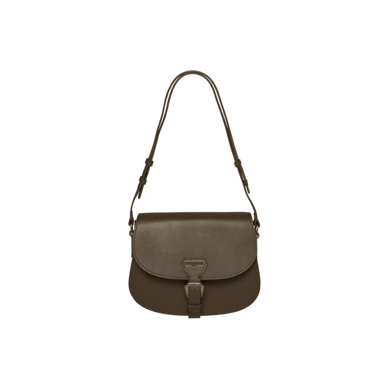 INES DE LA FRESSANGE Cow Leather Messenger Bag, Crossbody Bag, Shoulder Bag Women's Tan Gray Brown-0