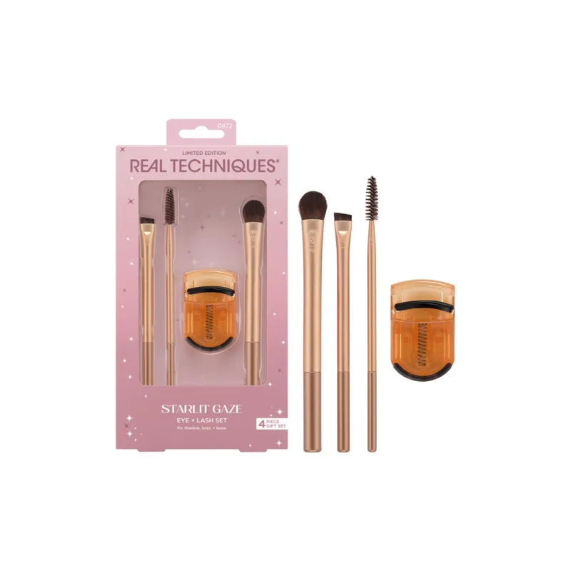 Real Techniques Eye Shadow Brush+Eyelash Curler Box Makeup Set Soft And Skin-friendly Four-Piece Set-0