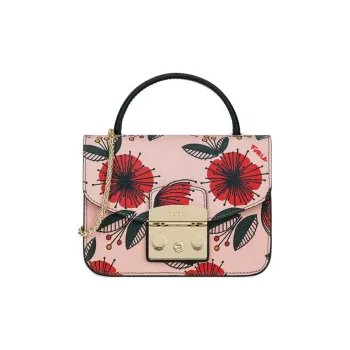 Furla Metropolis Collection Cow Leather Small Square Bag, One Shoulder Handbag Mini Women's Light Pink