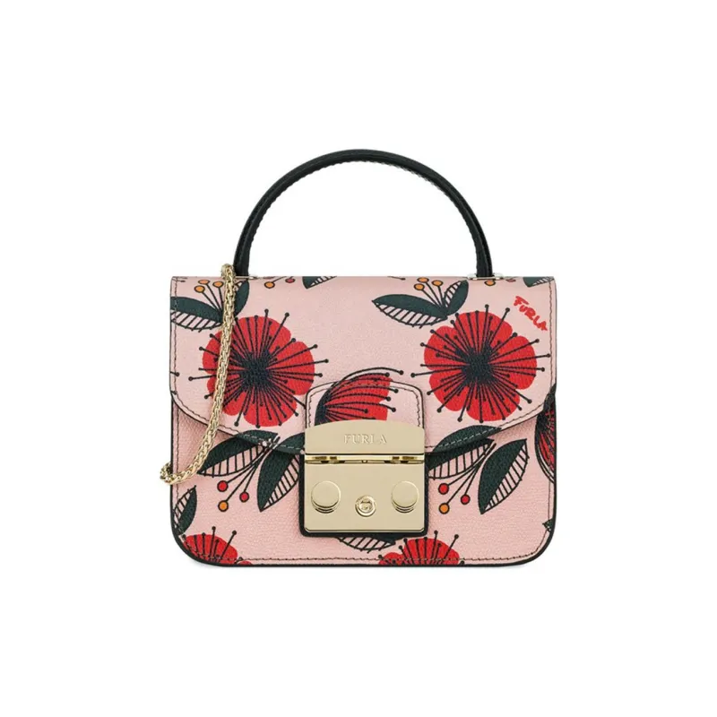 Furla Metropolis Collection Cow Leather Small Square Bag, One Shoulder Handbag Mini Women's Light Pink-0