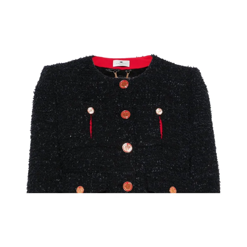 Elisabetta Franchi Crewneck Buttoned Tweed Jacket-5
