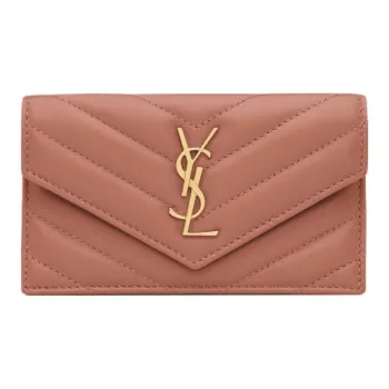 SAINT LAURENT Lambskin Card Holder Women's Light Pink
