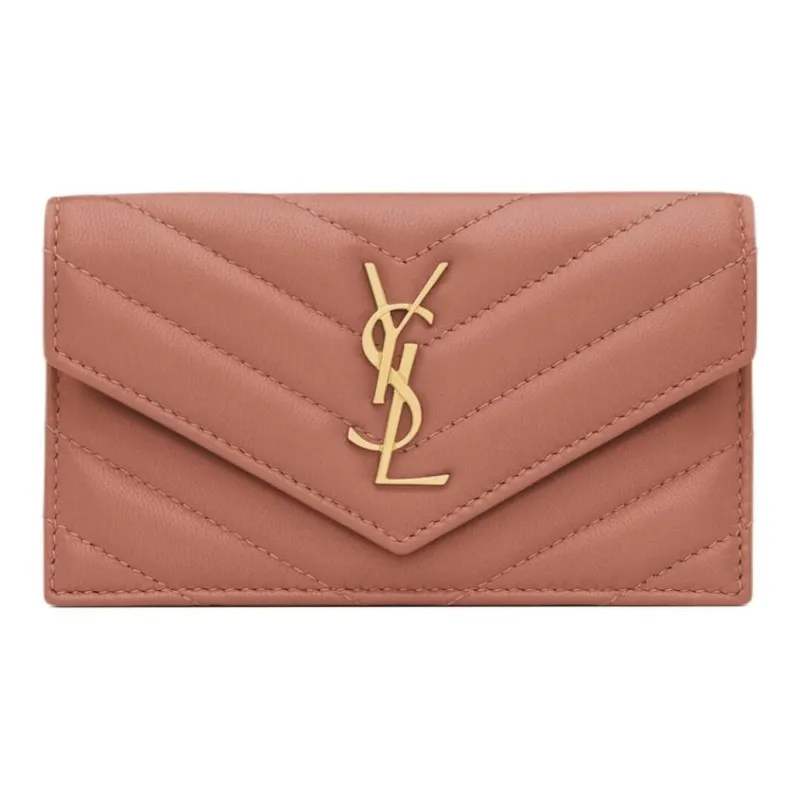 SAINT LAURENT Lambskin Card Holder Women's Light Pink-0