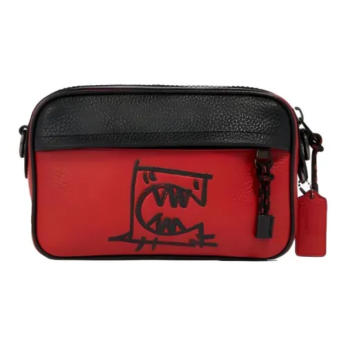 COACH Graham Leather Camera Bag Shoulder Bag Fanny Pack Crossbody Bag Small Size Men's Red & Black
