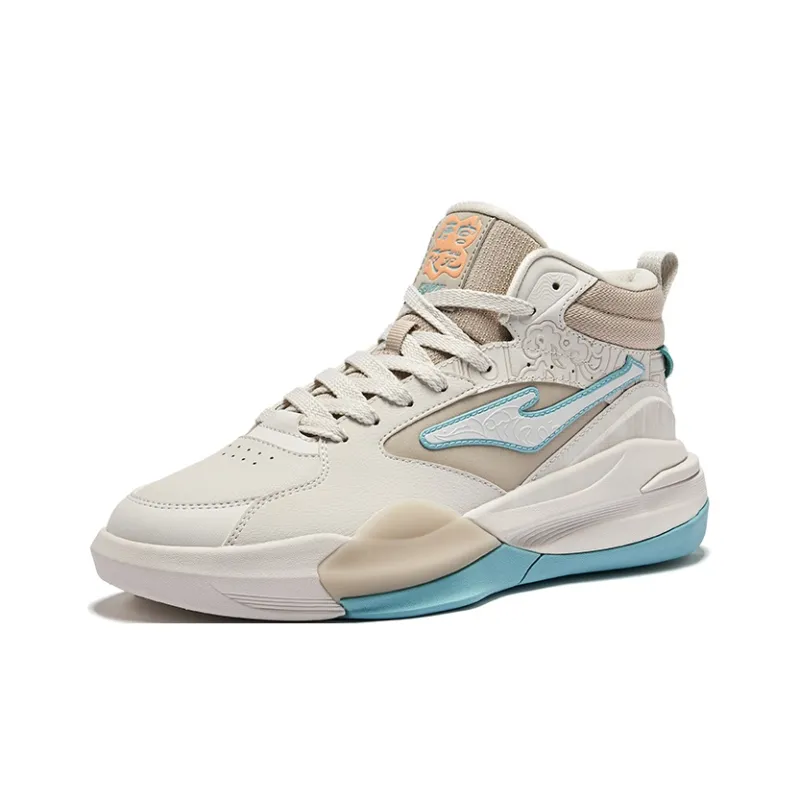 Erke Tang Palace Night Garden 3V2 Slip Resistant Coverage High Top Skateboard Shoes Men's Beige Blue-2
