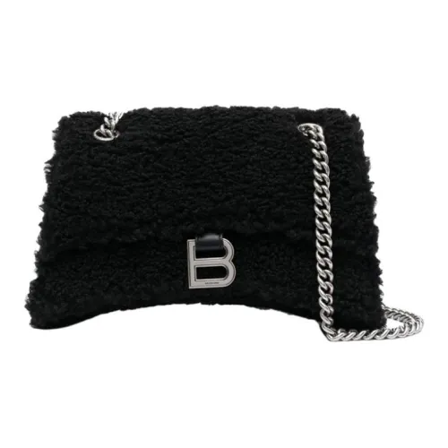 Balenciaga CRUSH Fabric With Calfskin Handbag Shoulder Bag Women's Black