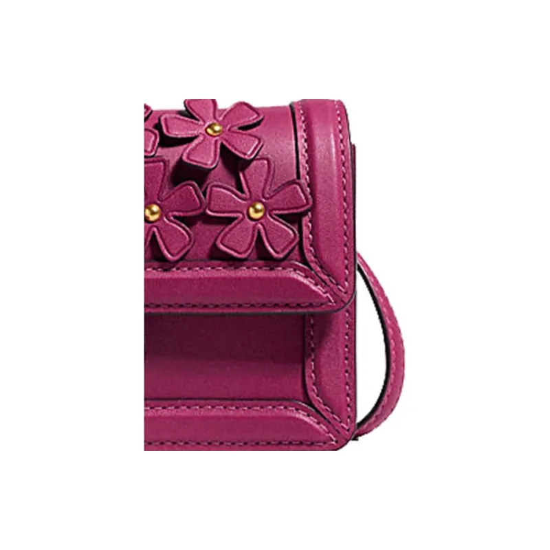 COACH Riley Leather Trunk Bag Small Square Bag Handheld One Shoulder Crossbody Fanny Pack Small Size Women's Rose Red-1