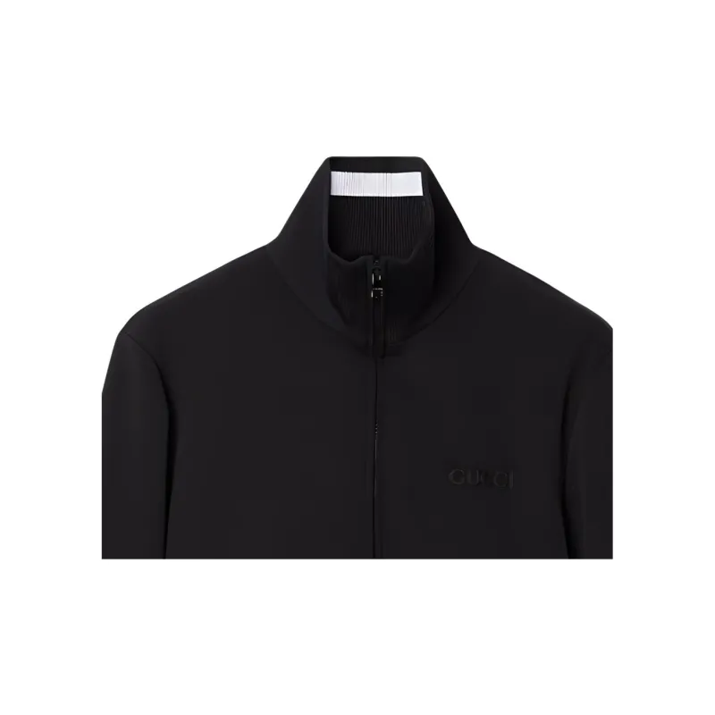 GUCCI Logo Embroidered High Neck Jersey Jacket-5