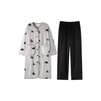 Meonsill Pajama Set Women's Light Gray Black