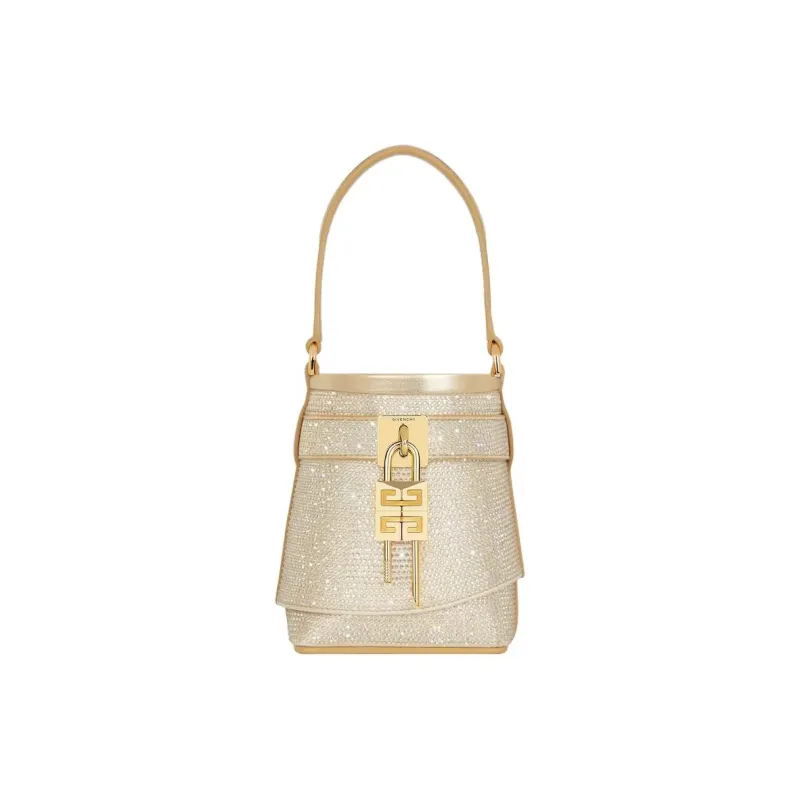 Givenchy Shark Lock Viscose Bucket Bag, Crossbody, One Shoulder Handbag Women's Gold-0