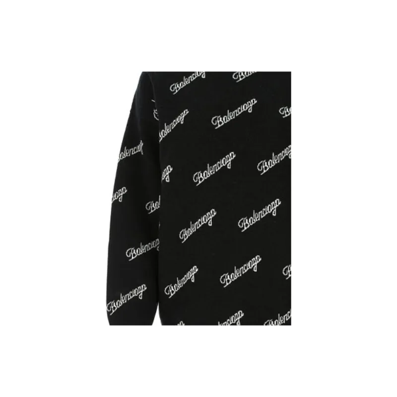 Balenciaga Script Logo Crewneck 'Black/White'-5
