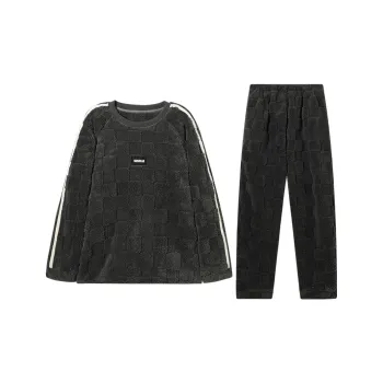 DAERLI Coral Fleece Fleece Lined Flannel Pajama Set Men's Dark Gray