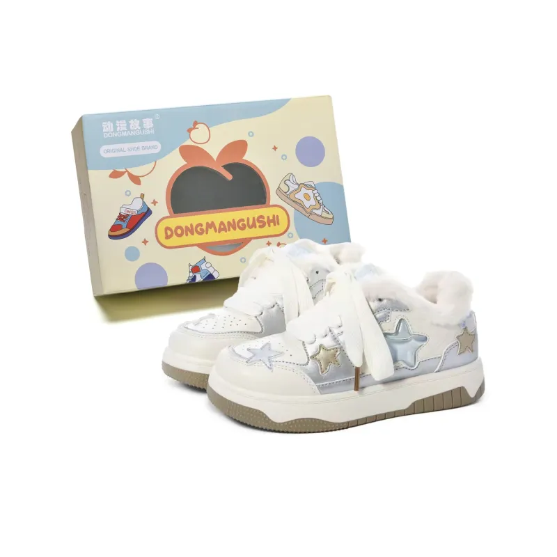 Anime Story Anti Slip Wear Resistant Lightweight Breathable Low Top Skateboard Shoes Women's Cream Blue Box Included-57