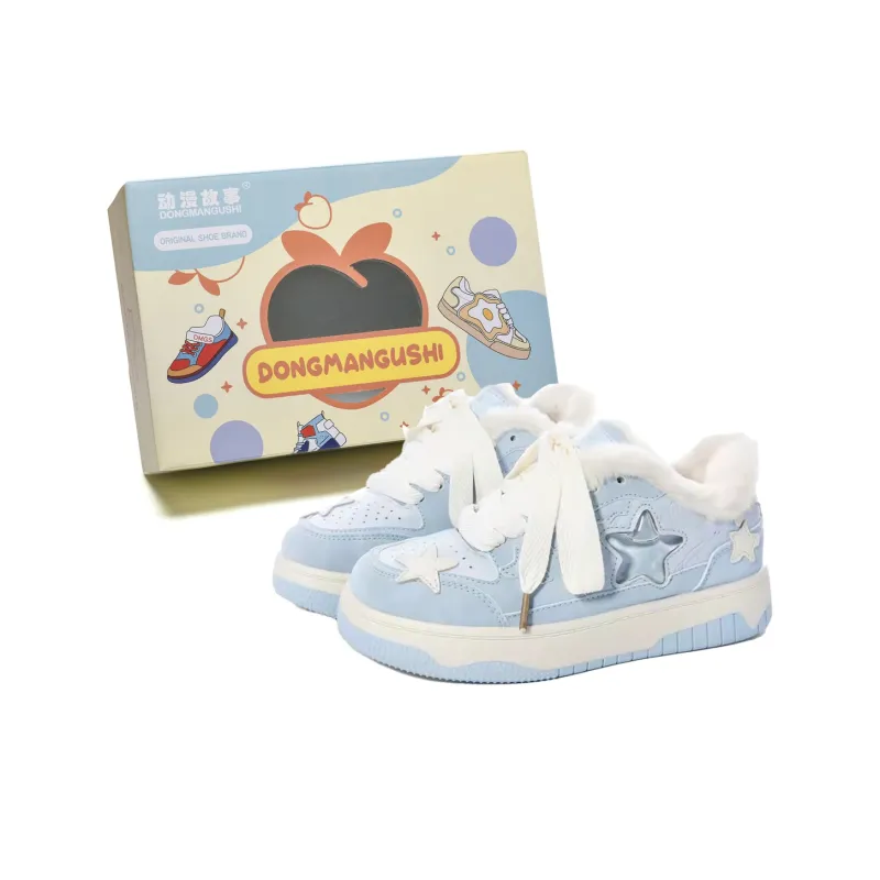 Anime Story Anti Slip Wear Resistant Lightweight Breathable Low Top Skateboard Shoes Women's Cream Blue Box Included-17