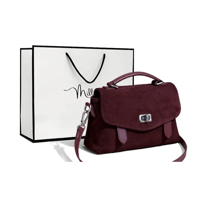 MILLIE'S Cow Leather One Shoulder Handbag Regular Women's Caramel Brown/Wine Purple-4