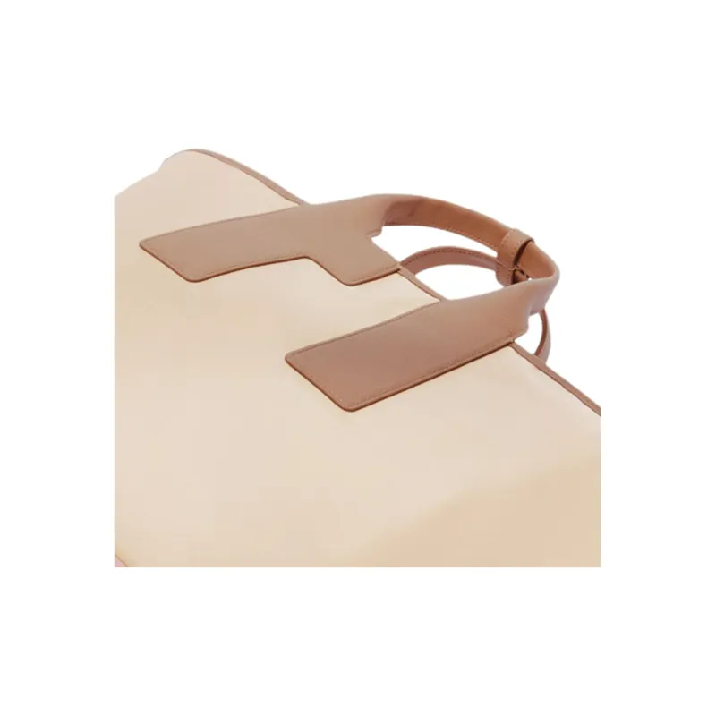 Furla Piuma Nylon And Leather Tote Bag Shopping Bag Shoulder Bag Crossbody Bag Handbag Women's Brown & Beige-4