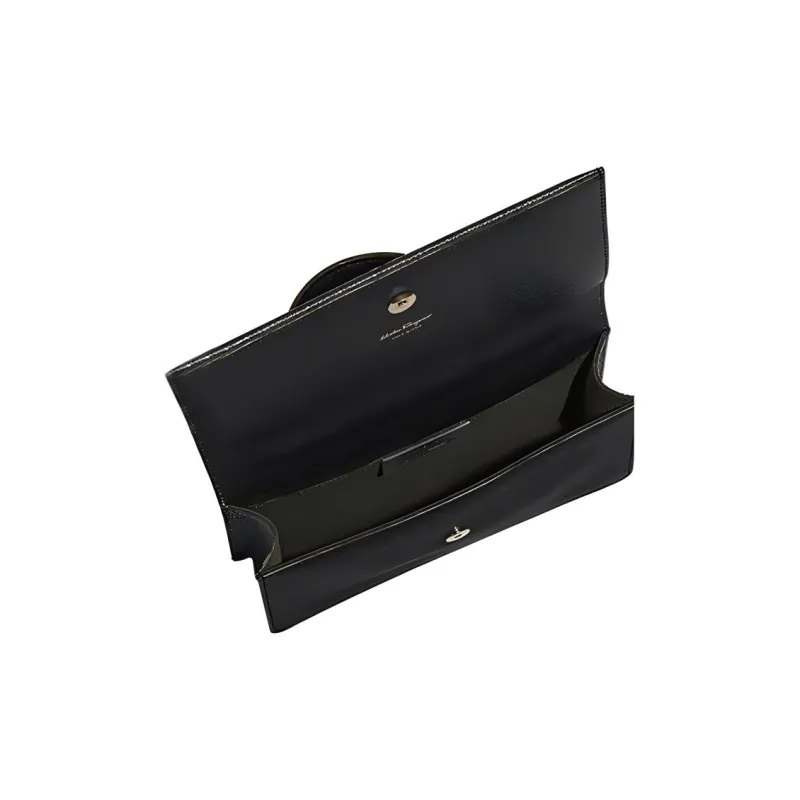 FERRAGAMO GANCINI Leather Small Square Bag Handbag Shoulder Bag Crossbody Bag Women's Black-5