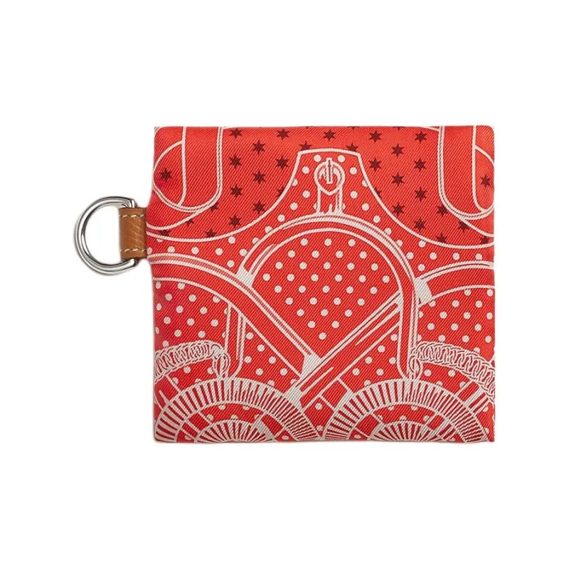 HERMES Silk Coin Purse Women's Orange Gold-1