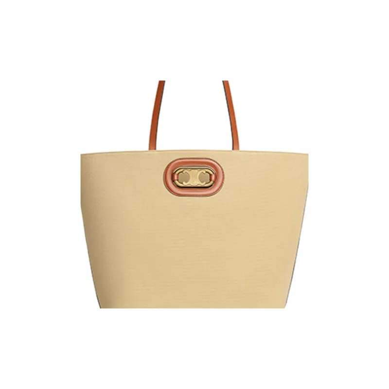 CELINE Triomphe Textile Fabric With Calfskin Tote Handbag, Shoulder Bag Women's-3