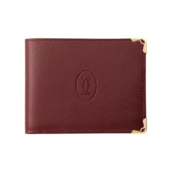 CARTIER Cow Leather Card Holder Wallet Women's Burgundy