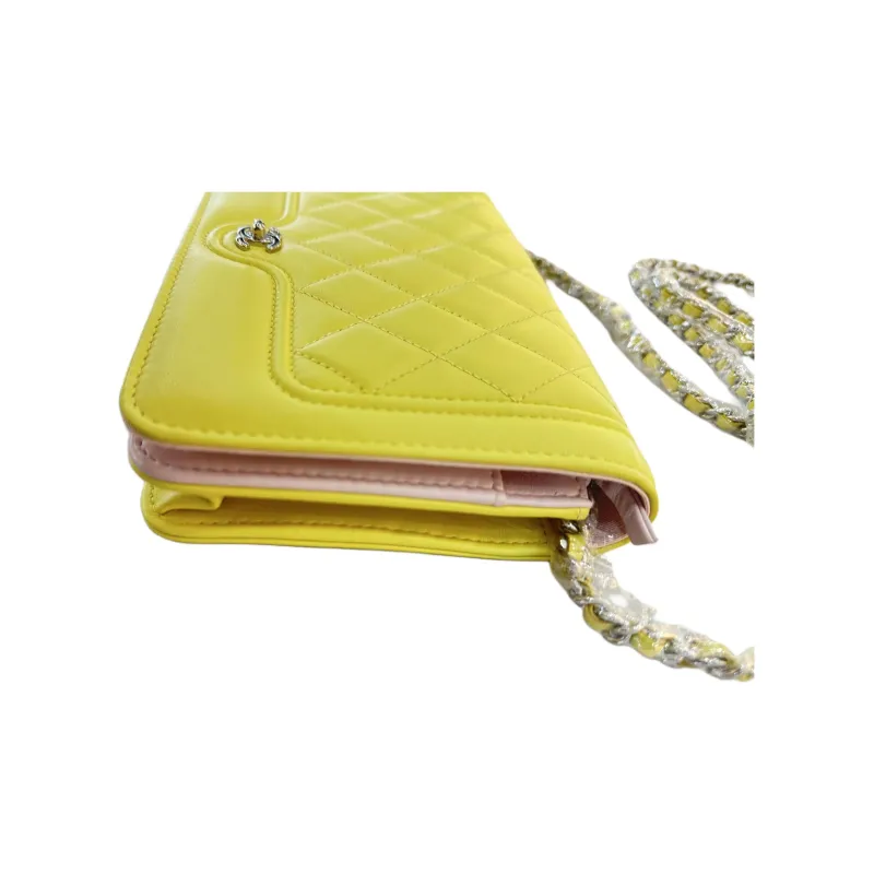 CHANEL WOC Lambskin Shoulder Bag, Crossbody Bag Mini Women's Yellow-3