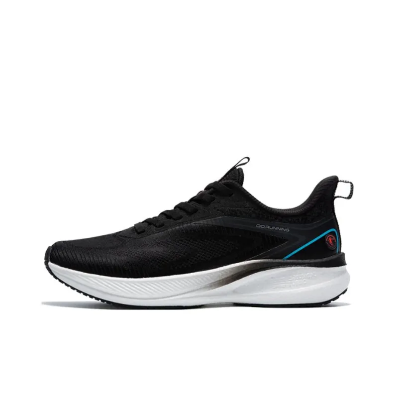 QIAODAN Light Speed 4.0PLUS Cushioned Slip Resistant Low Top Casual Running Shoes Men's Black White Blue-0