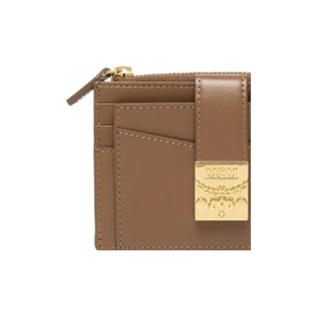 MCM Leather Card Holder Mini Women's Brown-3