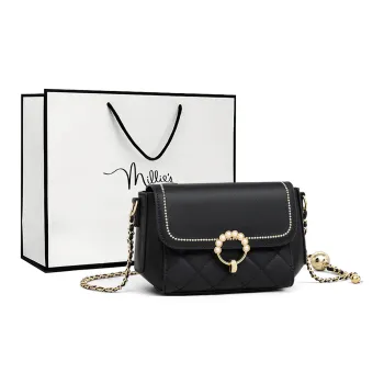 MILLIE'S Cow Leather With Synthetic Leather Shoulder Bag Regular Women's Black