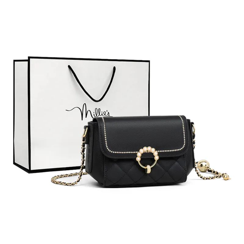 MILLIE'S Cow Leather With Synthetic Leather Shoulder Bag Regular Women's Black-0