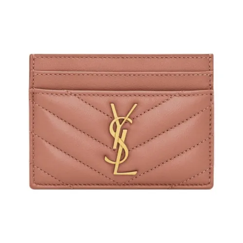 SAINT LAURENT CASSANDRE Calfskin Card Holder Women's Light Pink