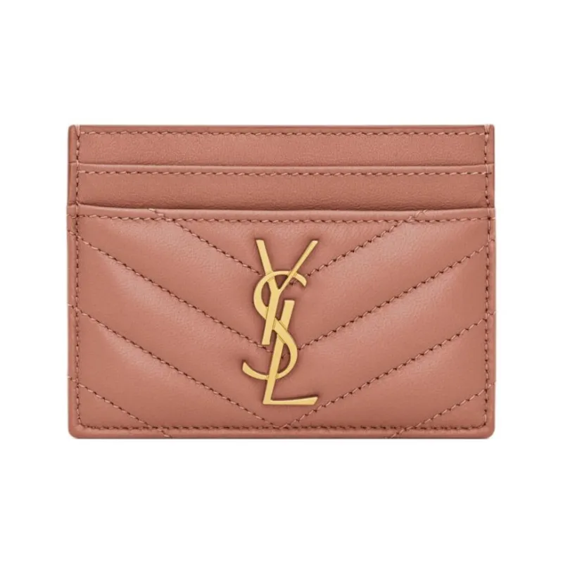 SAINT LAURENT CASSANDRE Calfskin Card Holder Women's Light Pink-0