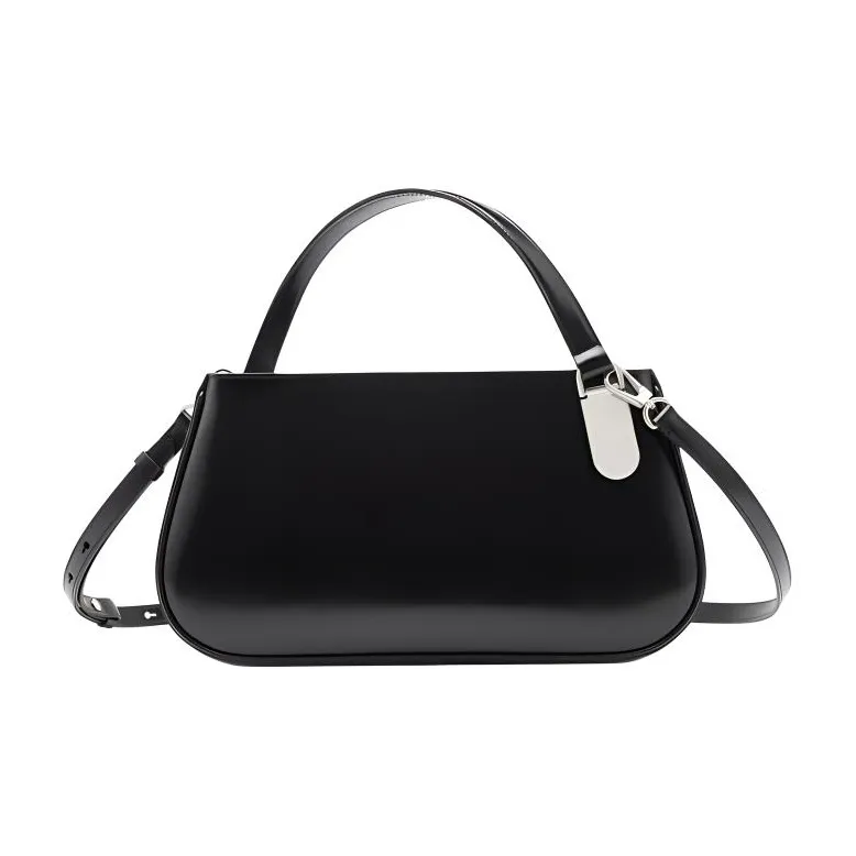 TAD FAB Smooth Cow Leather Handbag Medium Size Unisex Black/White-0