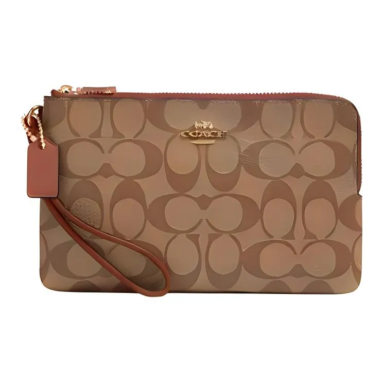 COACH Double Zip Wallet Vintage Canvas Leather Clutch Women's Brown Monogram-0