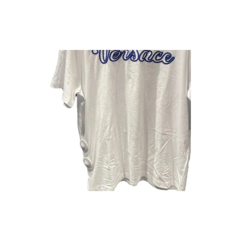 VERSACE Letter Logo Embroidery Crew Neck Pullover Straight Fit Short Sleeved T Shirt Men's White-2