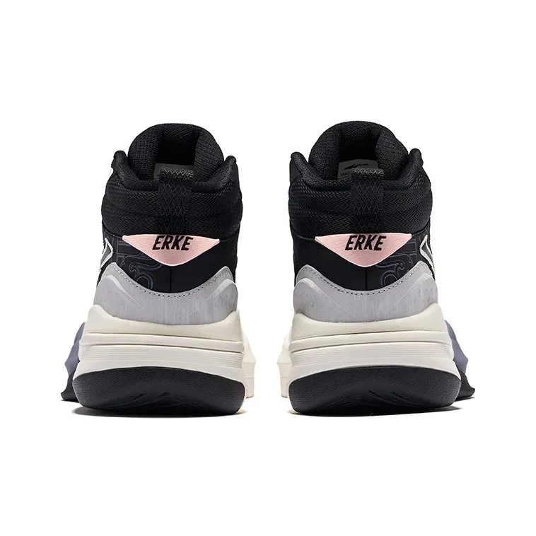 Erke Tang Palace Night Garden 3V2 Warm Anti Slip And Wear Resistant High Top Skateboard Shoes Women's Black Gray White-3