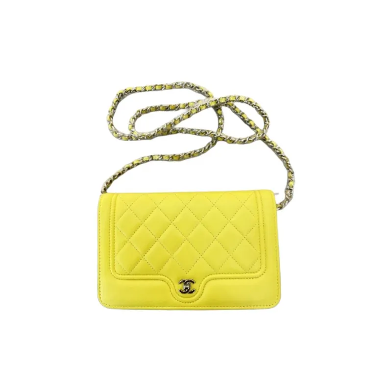 CHANEL WOC Lambskin Shoulder Bag, Crossbody Bag Mini Women's Yellow-0