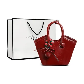 MILLIE'S Cow Leather With Synthetic Leather Bucket Bag, One Shoulder Handbag Regular Women's Red