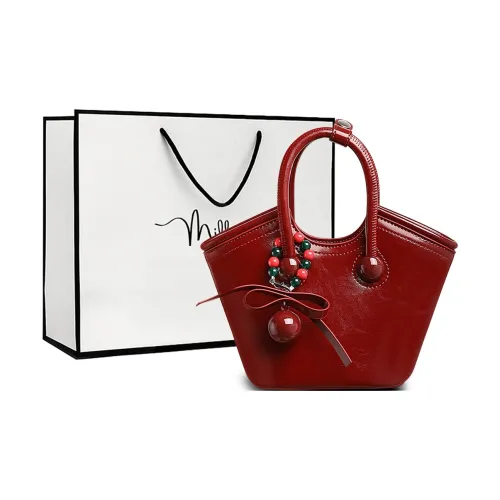 MILLIE'S Cow Leather With Synthetic Leather Bucket Bag, One Shoulder Handbag Regular Women's Red